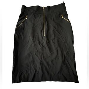 Vintage CHANEL Boutique Black Pencil Skirt w/ Gold Zippers Sz 40 (US 8)